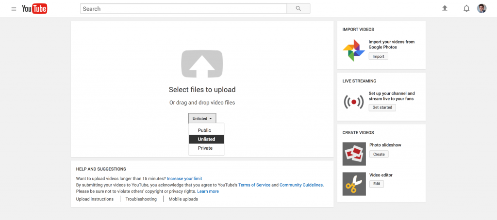 Uploading Unlisted Video to Youtube